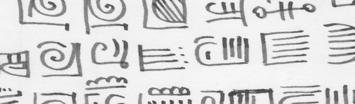 Ink on paper, text-like graphic markings.