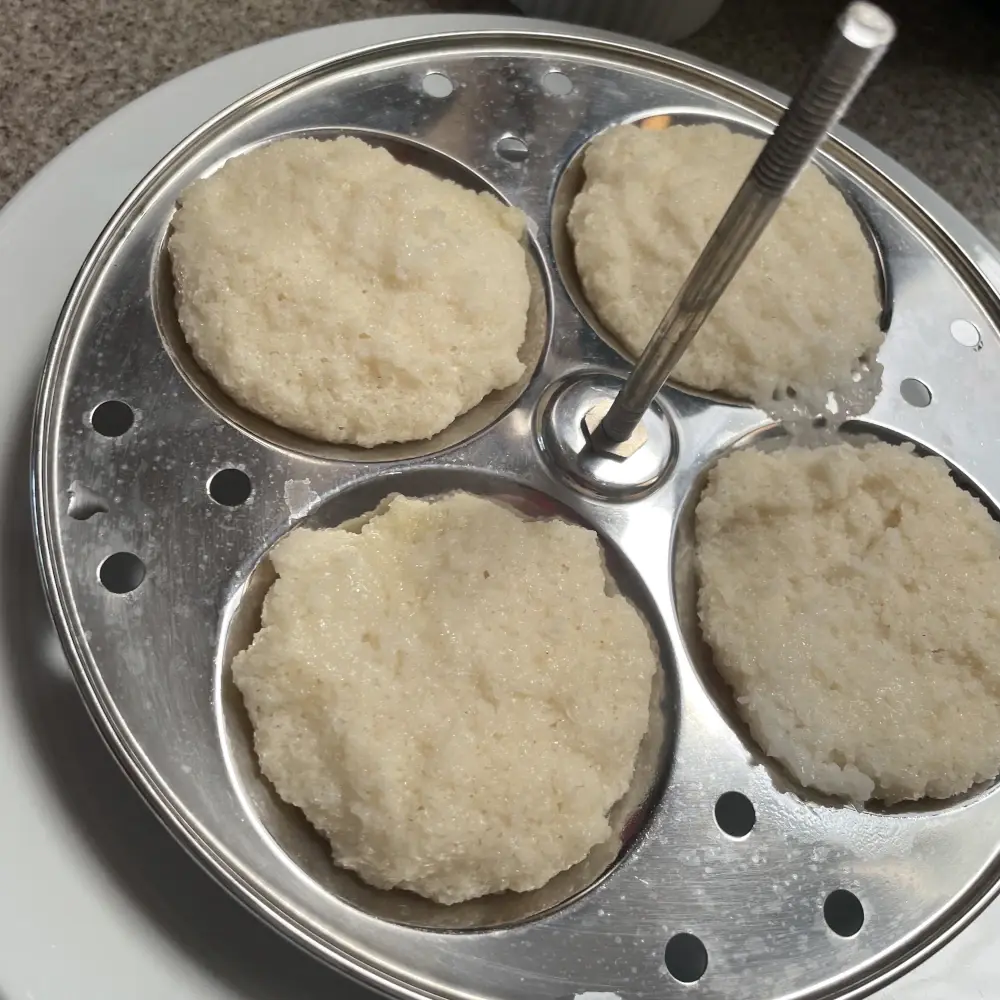 Idli in steel molds