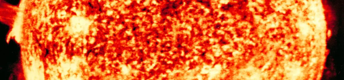 A close crop of the surface of the sun with a solar flare.