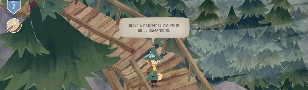 Snufkin standing amidst a great forest, says to himself, Being a parental figure is so demanding.