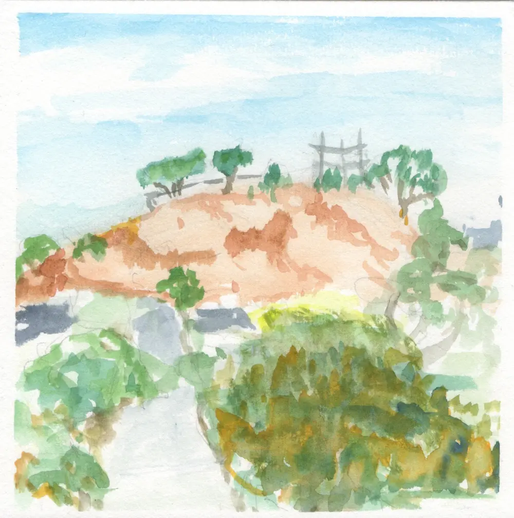 A watercolor sketch of Bernal Hill
