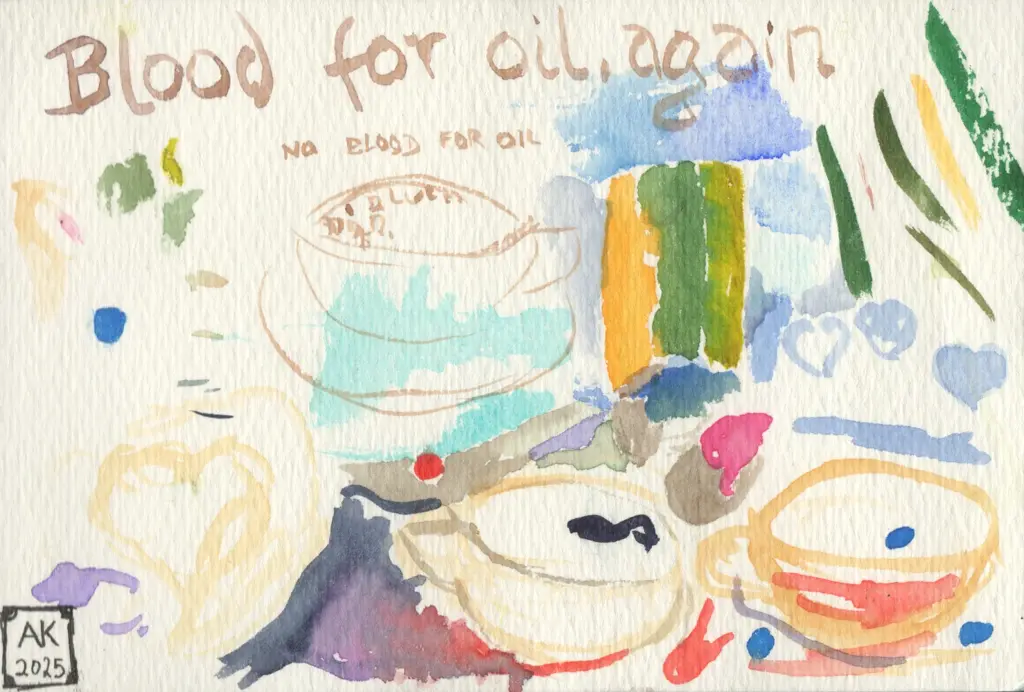 Various watercolor test swatches of coffee cups and the words