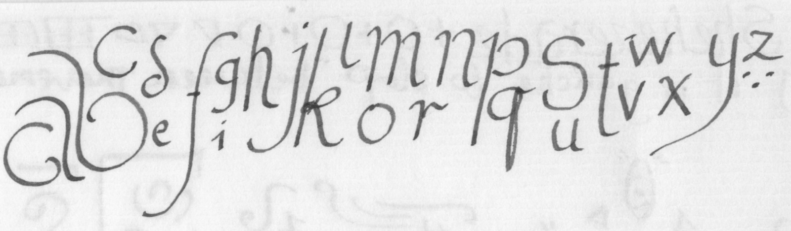 Alphabet with bleedthrough, ink on paper