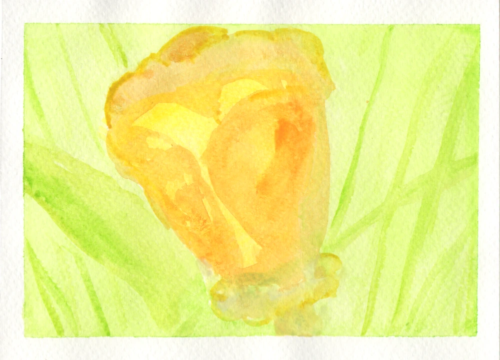 Watercolor painting of a single California poppy blossom