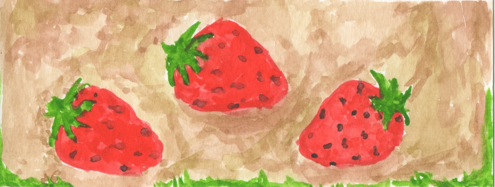 Watercolor strawberries, simplified and flat